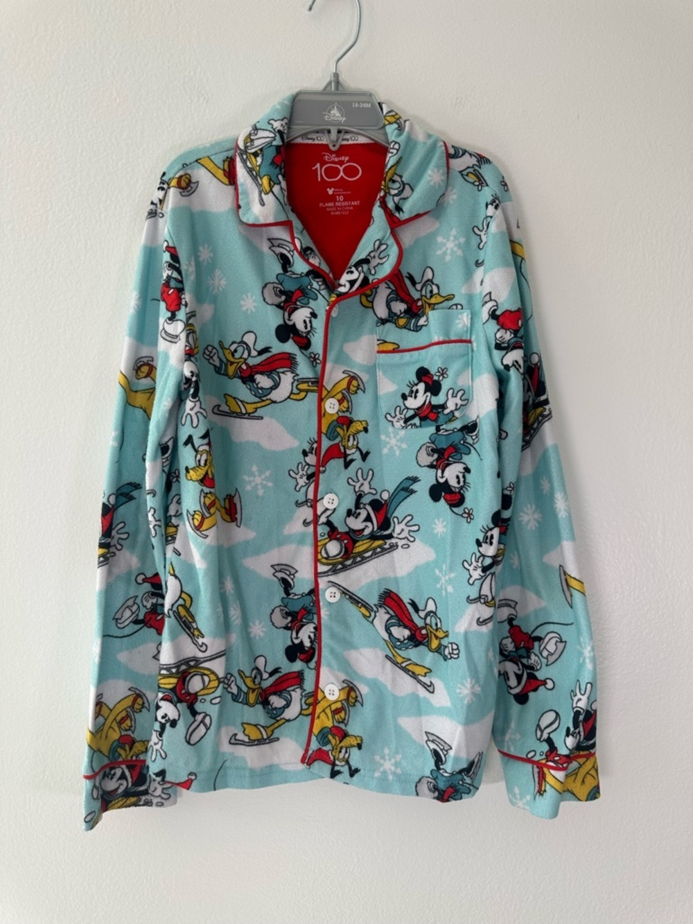 Disney 100 Mickey Pluto Christmas Pajamas Set Kids Size 10 Fleece Blue - Picture 2 of 7